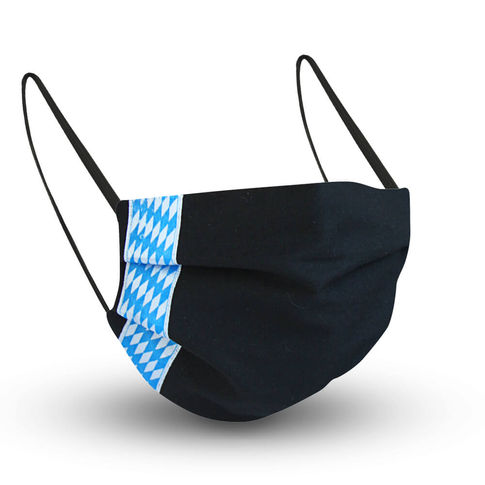 schwarze Gesichtmaske mit Streifen und bayrischen Zeichen