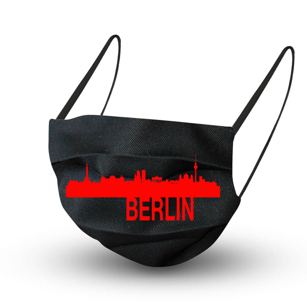 schwarze Berlin-Motivmaske mit Syklinedruck