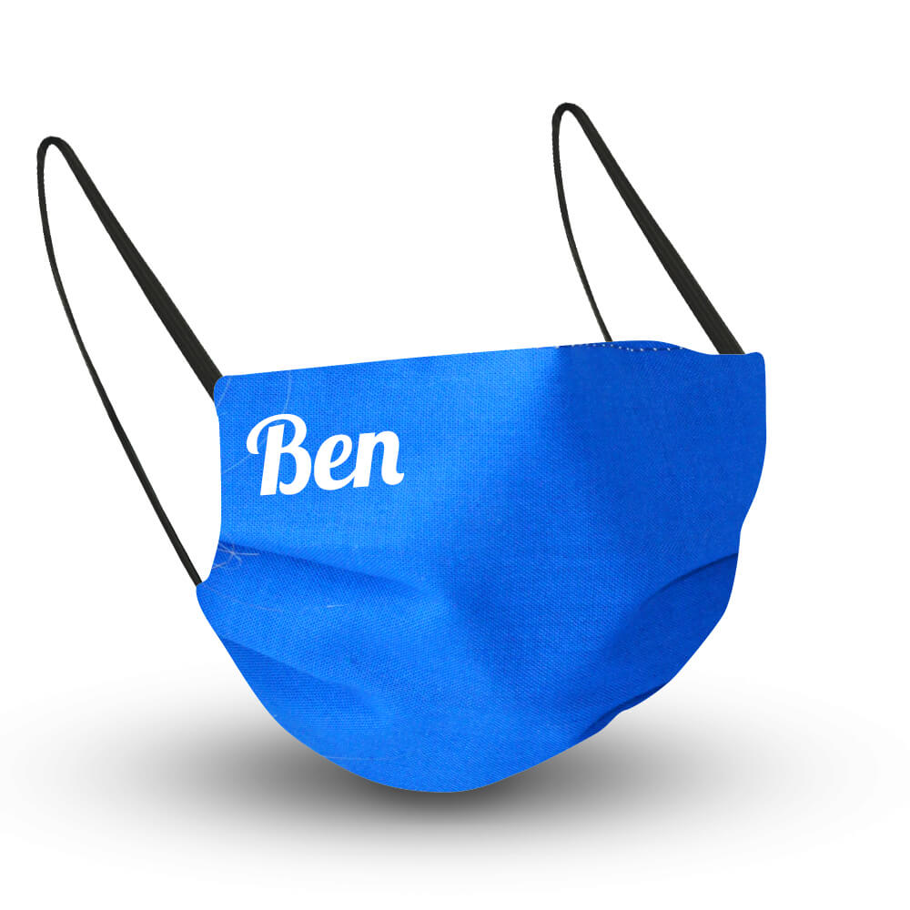 blaue Namensmaske mit der Schrift Ben